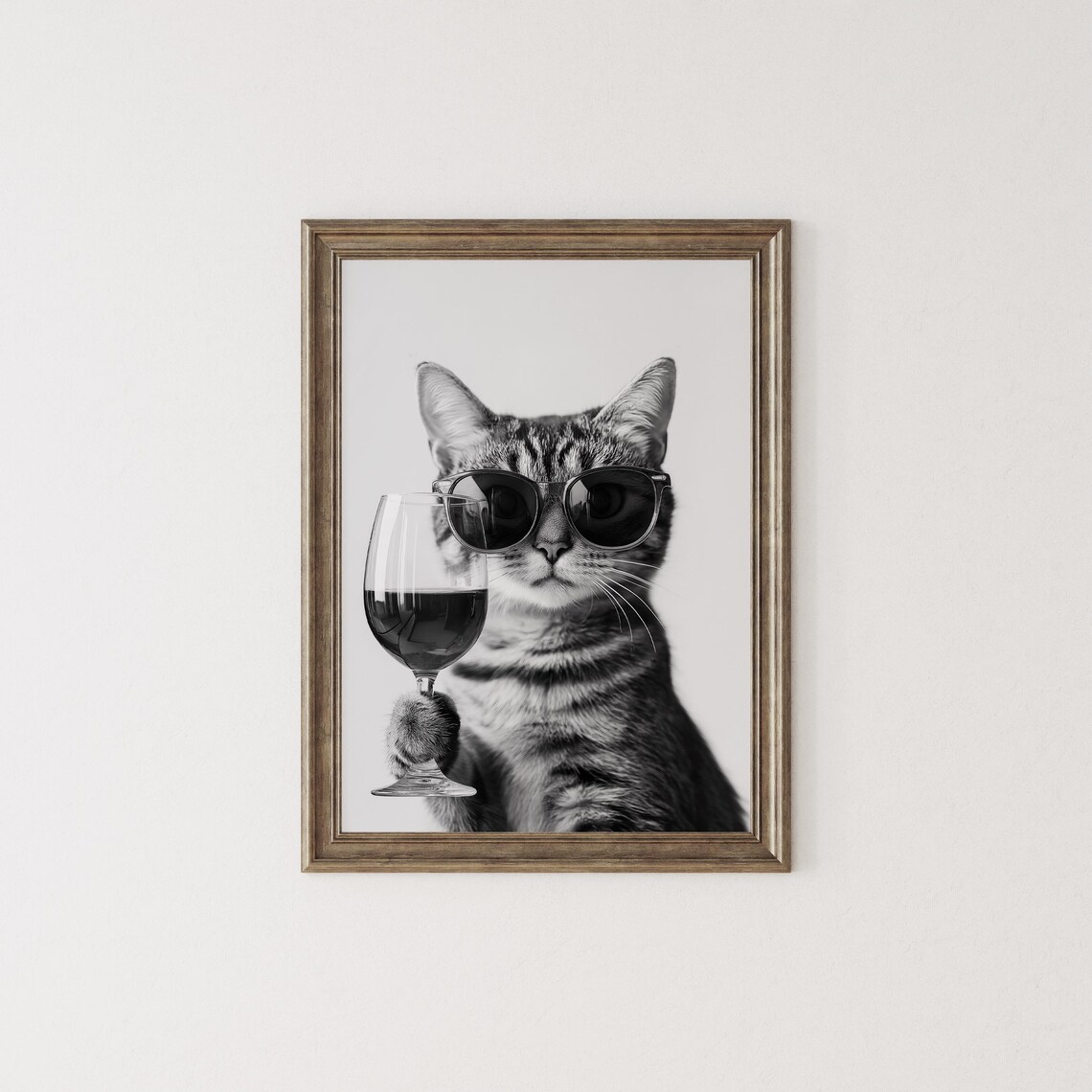 Domestic Shorthair Cat Drinking Wine, Bar Decor Art Print - Image 2