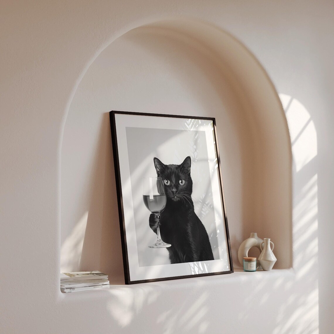 Black Cat Drinking Wine Poster, Bar Cart Decor - Image 4