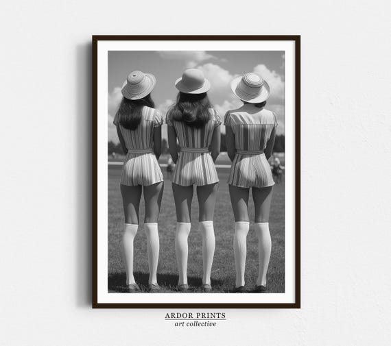 Women Watching Polo Match Wall Art Retro Women Fashion Polo Print Black And White Print Old Photography Retro Classy Wall Decor