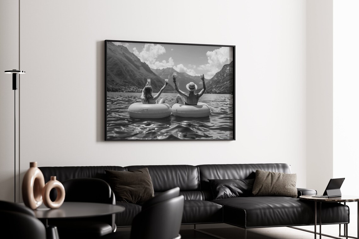 Friends On Lake Floaties Raising Drinks Vintage Summer Photo Poster - Image 4
