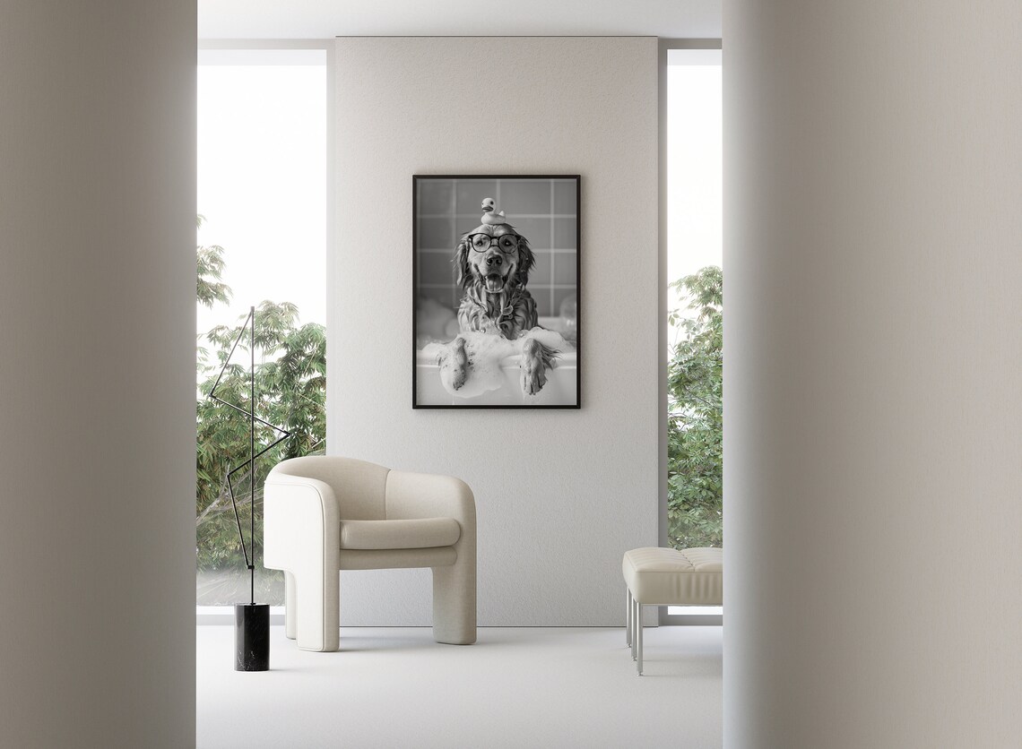 Golden Retriever Bath Wall Art, Funny Bathroom Poster - Image 3
