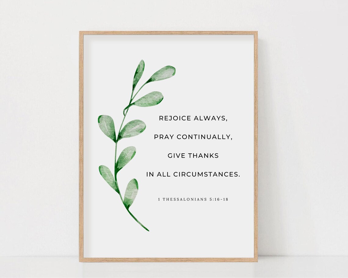 1 Thessalonians 5:16-18 Give Thanks Green Watercolor Branch Poster - Image 2