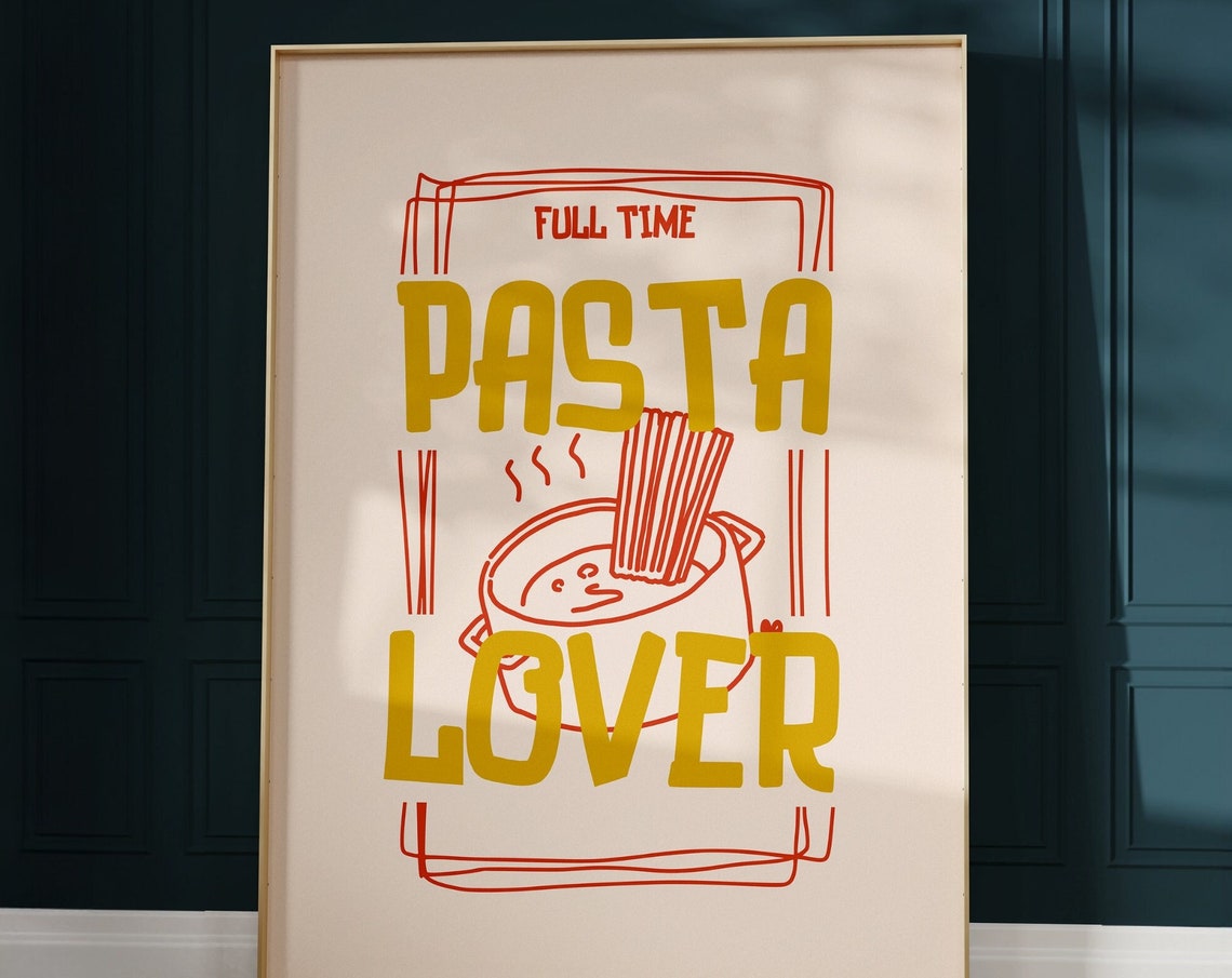 Full Time Pasta Lover Retro Spaghetti Pot Mustard Kitchen Poster