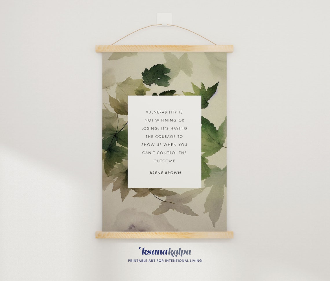 Vulnerability Is Courage Brene Brown Leaf Watercolor Quote Poster - Image 3