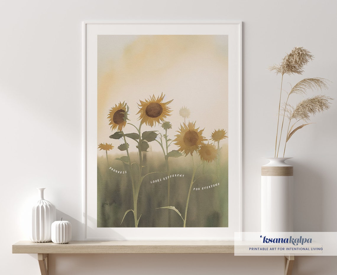 Progress Looks Different Sunflower Field Watercolor Quote Poster - Image 3