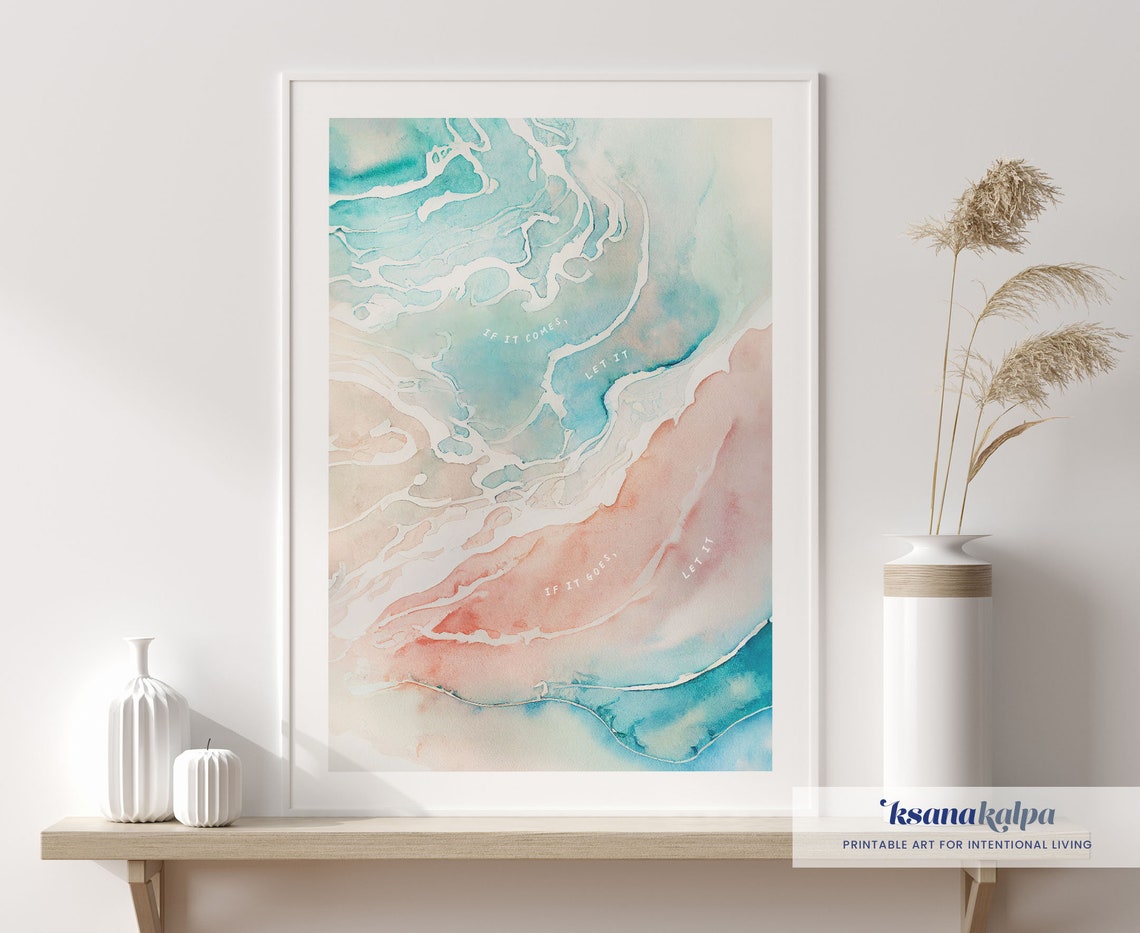 If It Comes Let It Teal Abstract Ocean Watercolor Quote Poster - Image 3