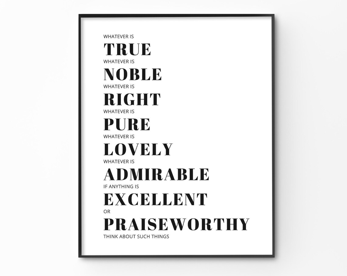Philippians 4:8 Bible Verse, Typography Poster