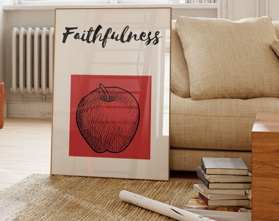 Faithfulness Apple Fruit Sketch Christian Affirmation Wall Art Poster
