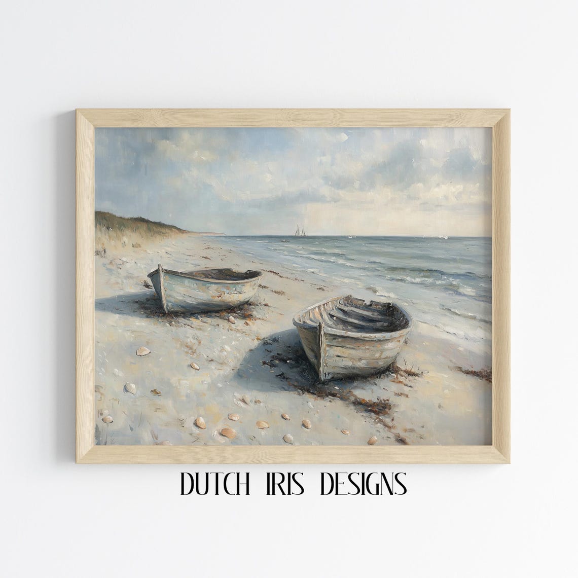 Coastal Beach Scene Weathered Boats Vintage Nautical Decor Poster