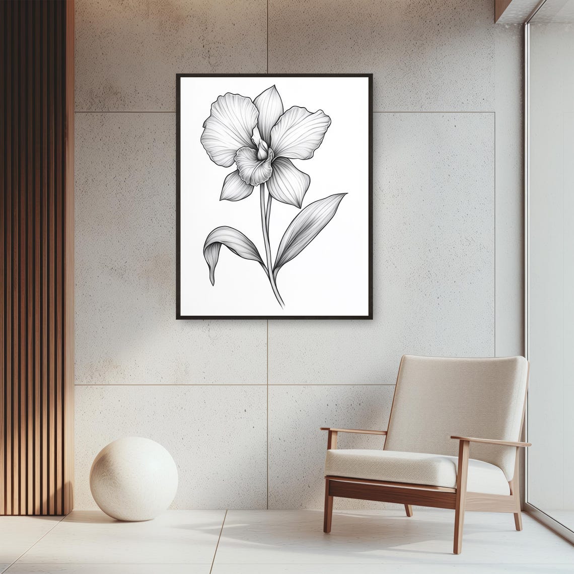 Orchid Blossom Black Line Drawing Bold Botanical Floral Poster - Image 4