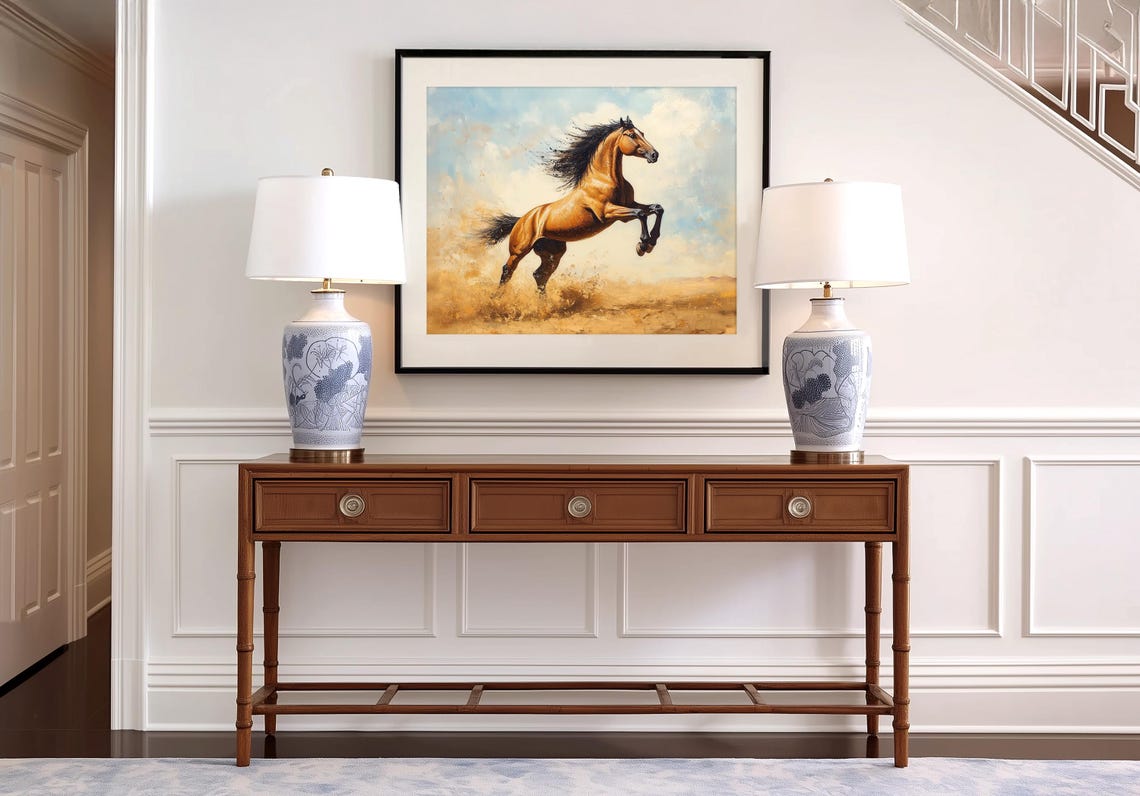 Rearing Bay Horse In Dusty Golden Field Powerful Equestrian Poster - Image 4