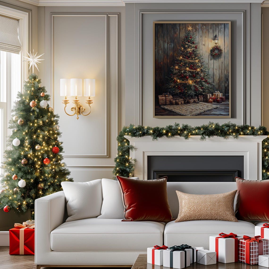 Rustic Christmas Tree Star Topper Vintage Holiday Painting Poster - Image 4