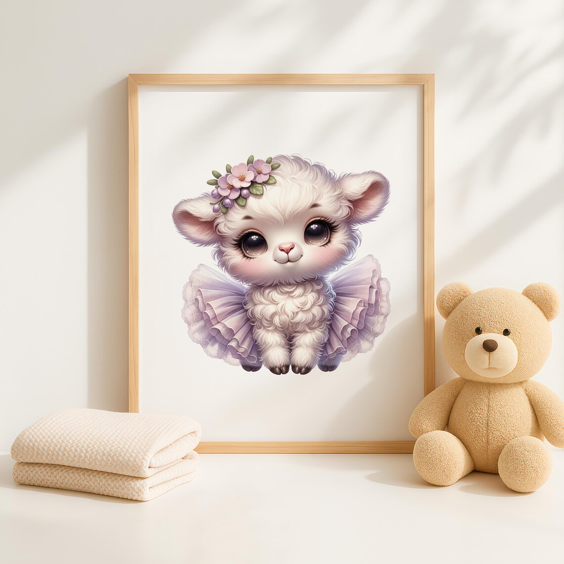 Sweet Baby Lamb In Lavender Tutu With Floral Headband Nursery Art Poster - Image 4