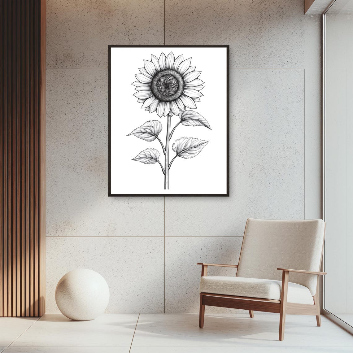 Black And White Sunflower Line Art Minimalist Botanical Poster - Image 4
