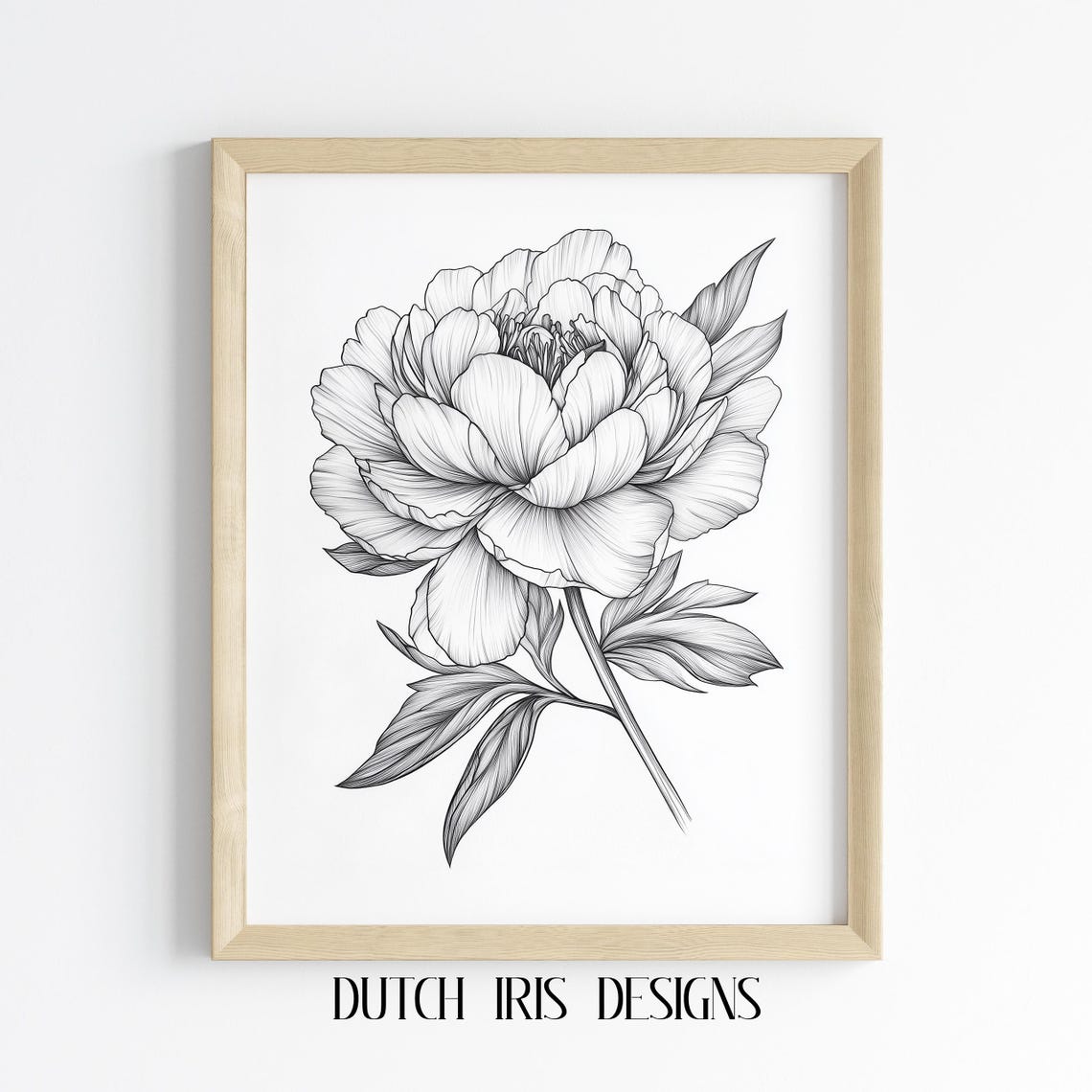 Peony Flower Black Line Drawing Elegant Botanical Minimalist Poster