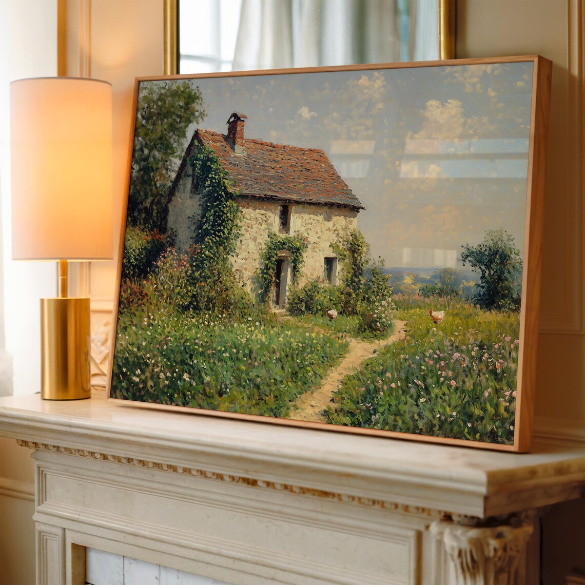 Stone Cottage With Ivy In Wildflower Meadow Farmhouse Painting Poster - Image 3
