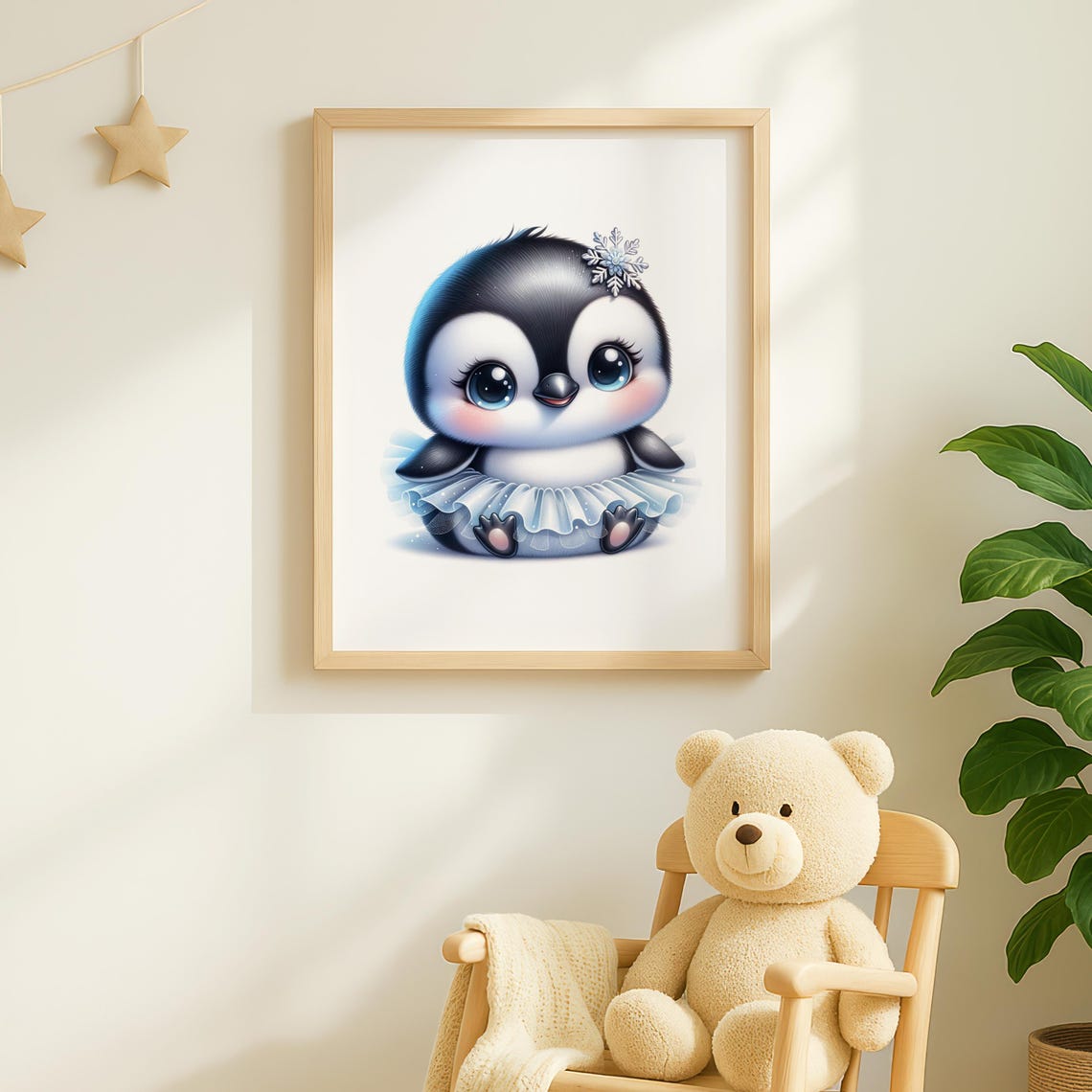 Cute Baby Penguin In Icy Blue Tutu With Snowflake Nursery Art Poster - Image 2
