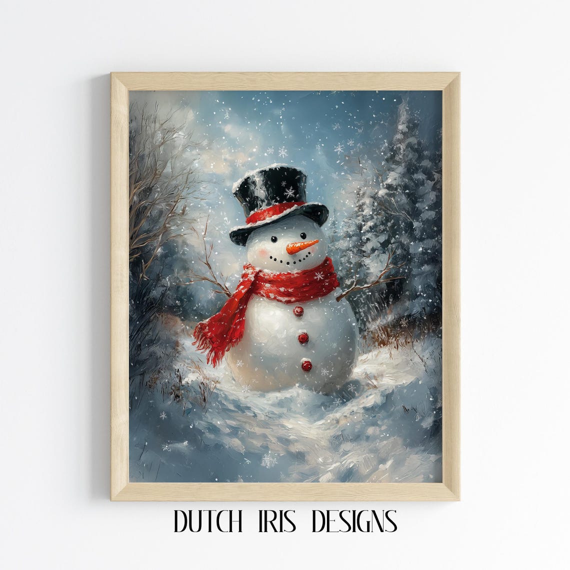 Cheerful Snowman In Falling Snow Classic Christmas Winter Scene Poster