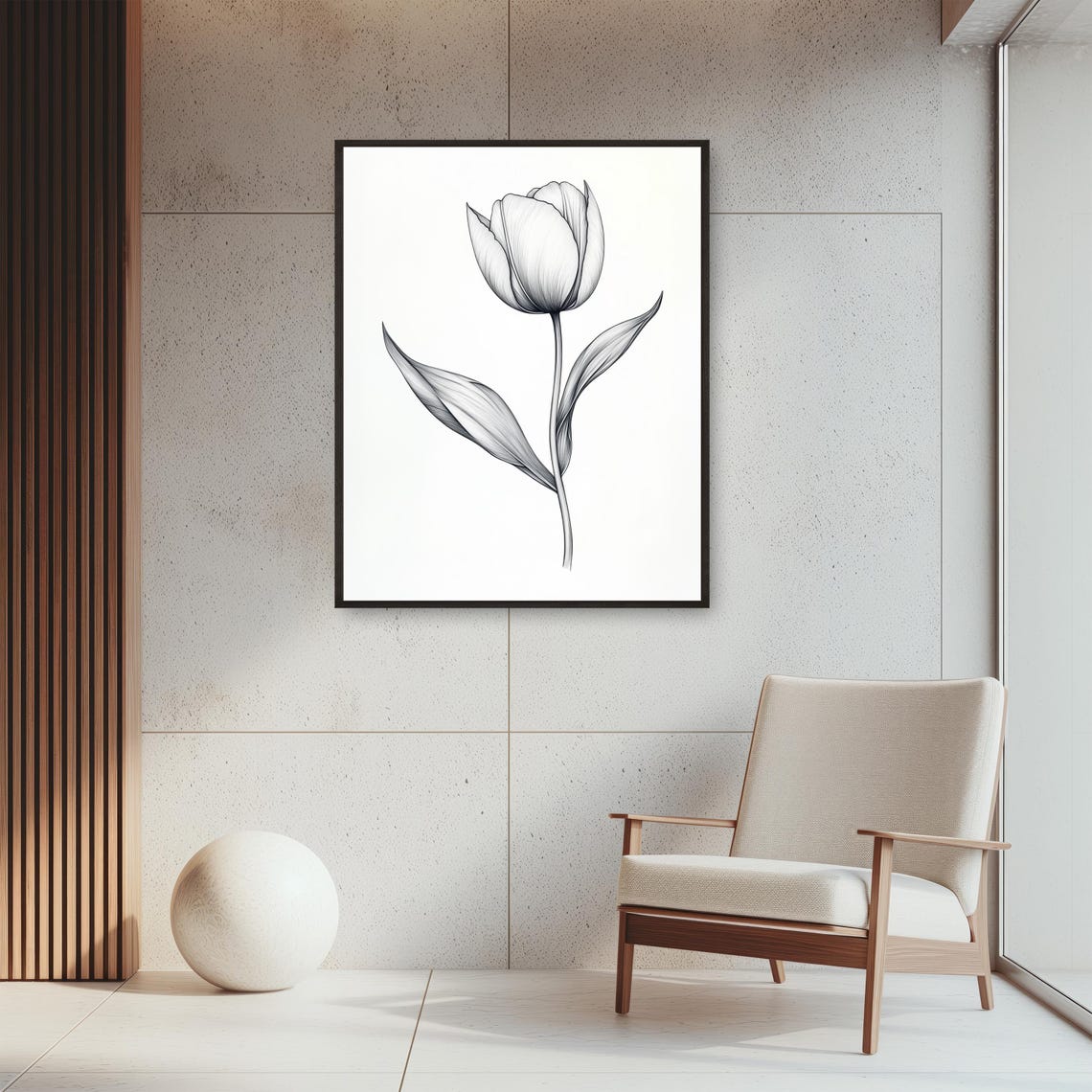 Tulip Bloom Black Line Drawing Minimalist Botanical Floral Poster - Image 4