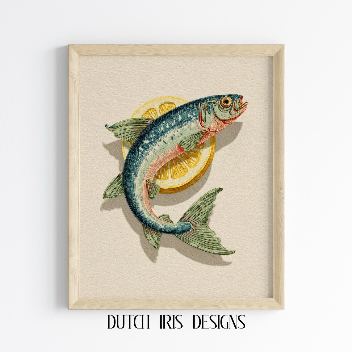 Vintage Fish Illustration With Lemon Kitchen Wall Art Rustic Coastal Decor Anchovy On Slice Print 683