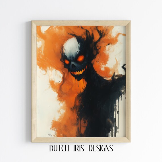 Ghostly Spirit With Burning Orange Eyes Moody Dark Halloween Poster