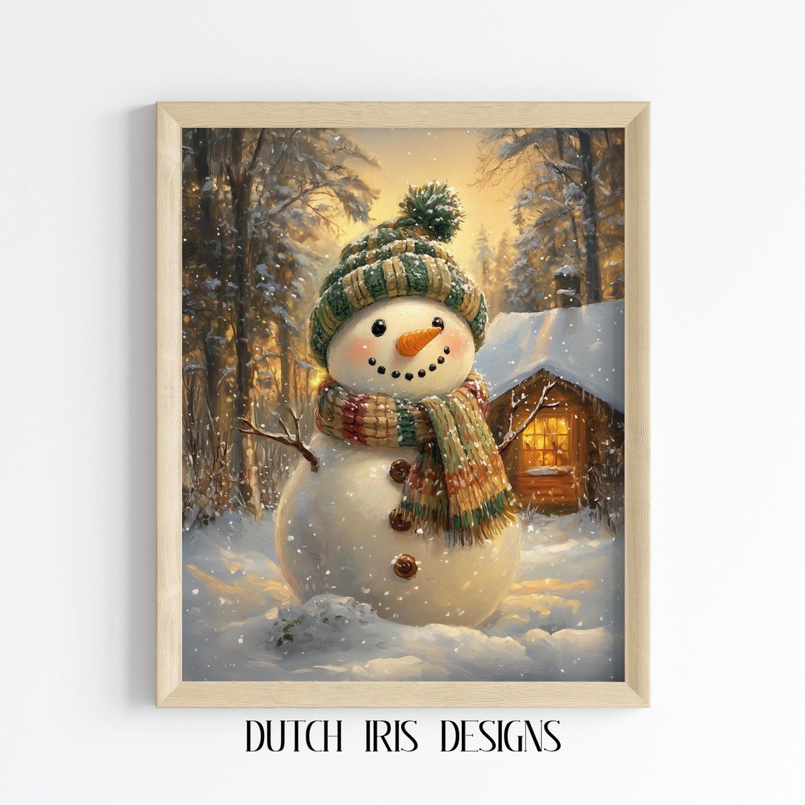 Cozy Snowman In Knit Hat And Scarf By Snowy Cabin Winter Art Poster