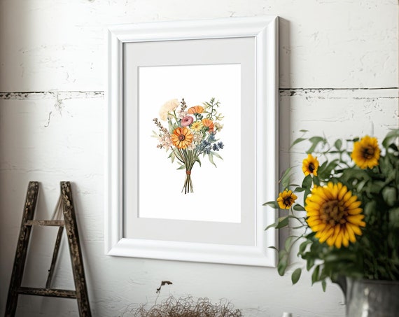 Floral Bouquet Art Print Vintage Floral Bouquet Peach Flowers Blue Flowers Mauve And Cream Flowers Mothers Day Art