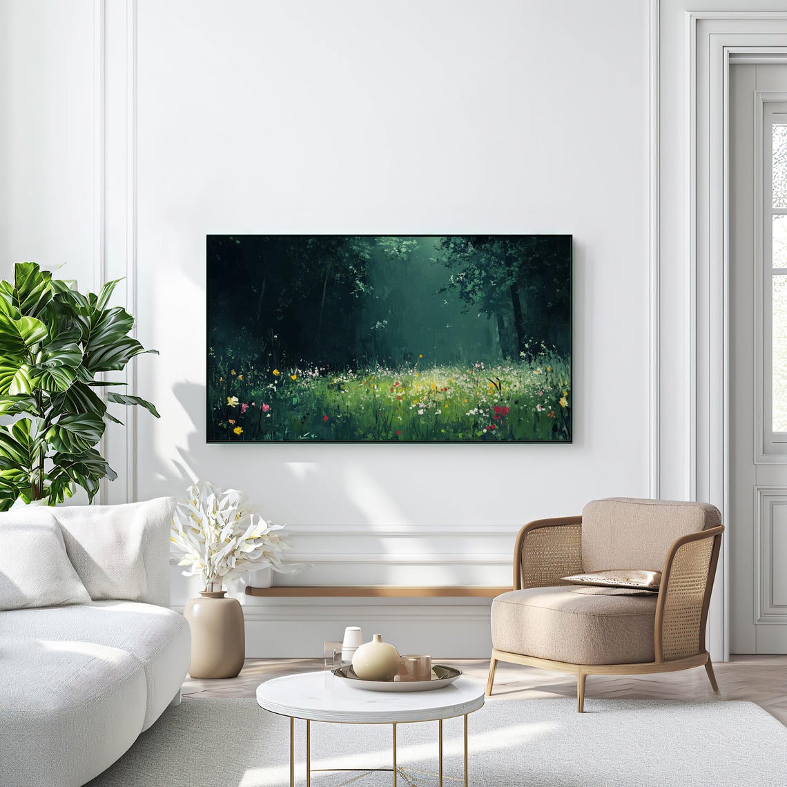 Enchanted Forest Wildflower Meadow Dark Green Moody Art Poster - Image 3