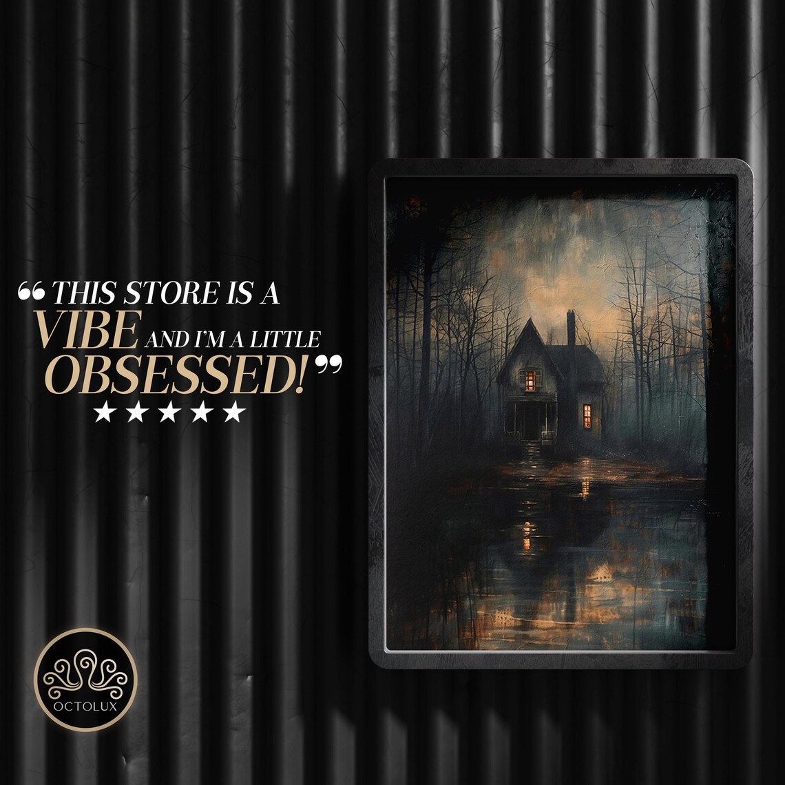 Haunted Lake House, Scenic Halloween Art Print - Image 3