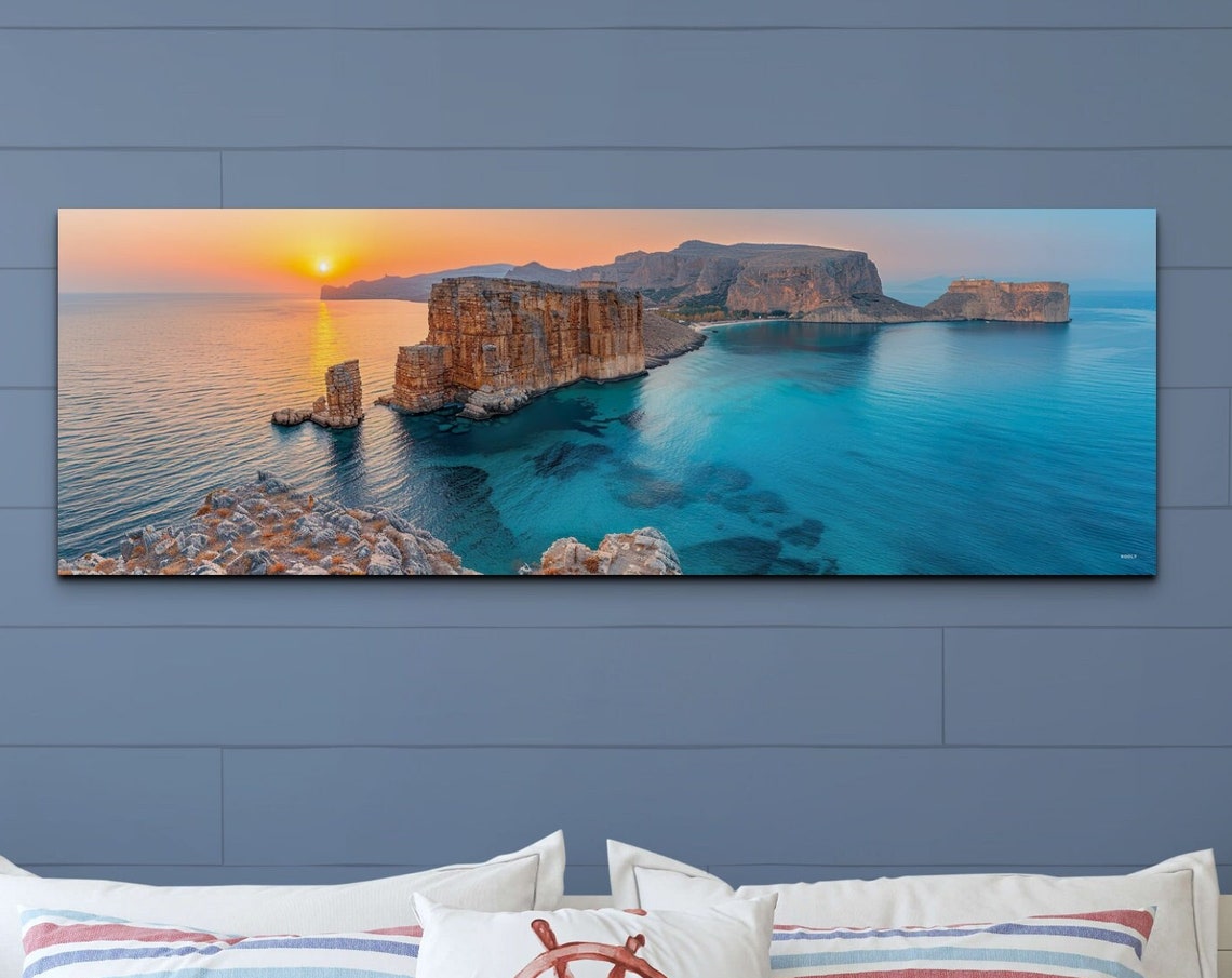 Dramatic Sea Cliffs Sunset Turquoise Water Coastal Panoramic Print