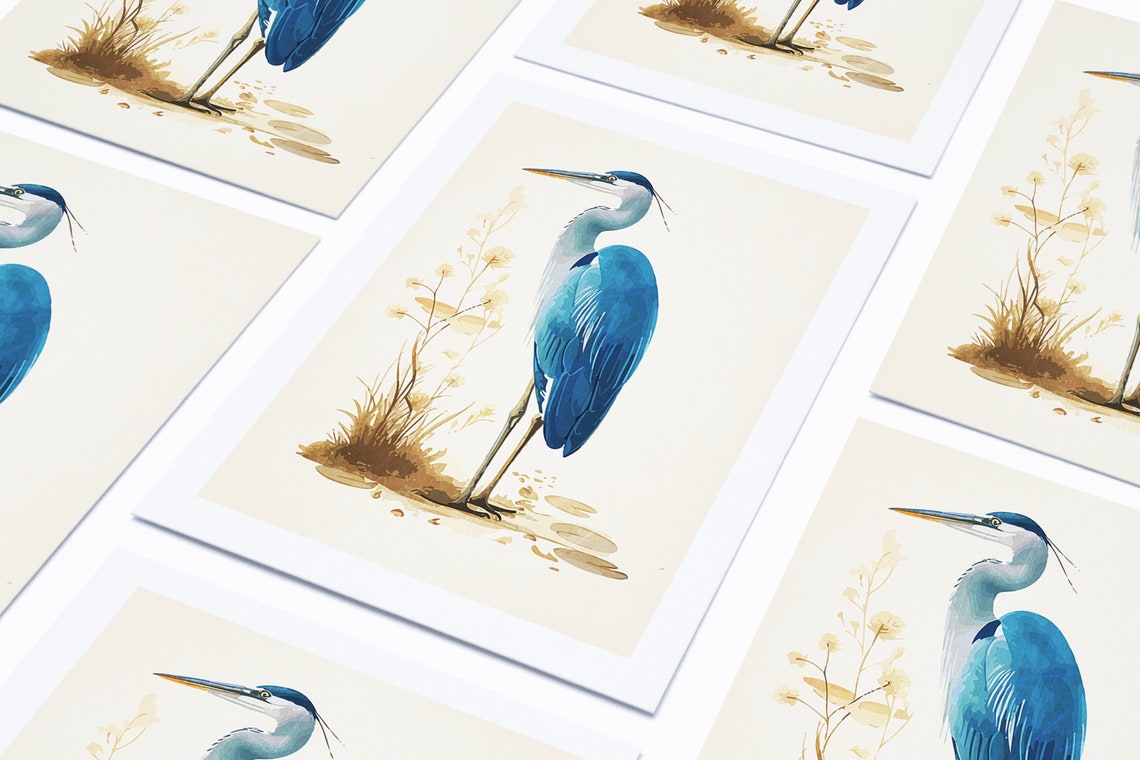 Great Blue Heron Watercolor Bird Wildlife Nature Illustration Poster - Image 4
