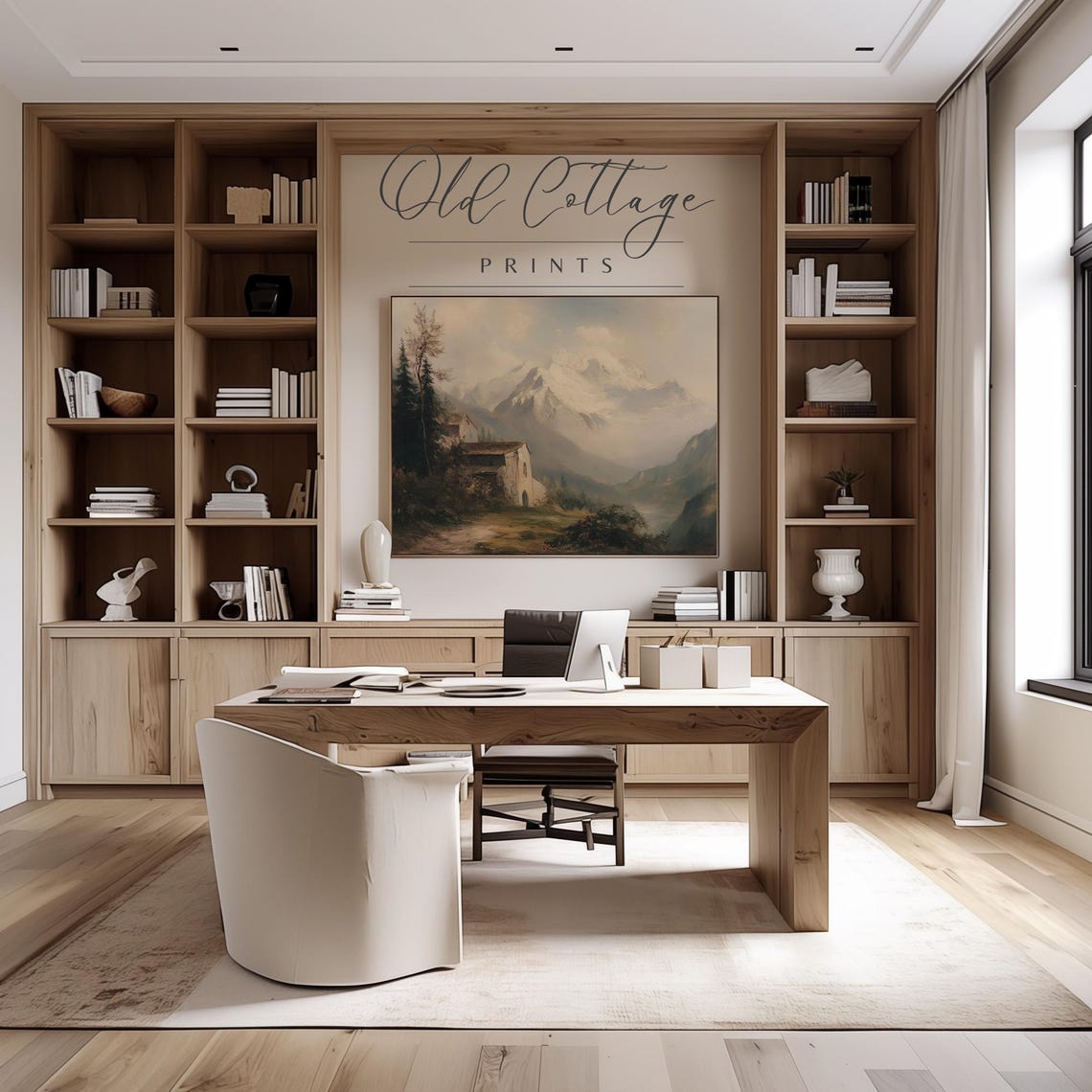 Snowcapped Alps Cottage Mountain Landscape Oil Painting Style Poster - Image 2