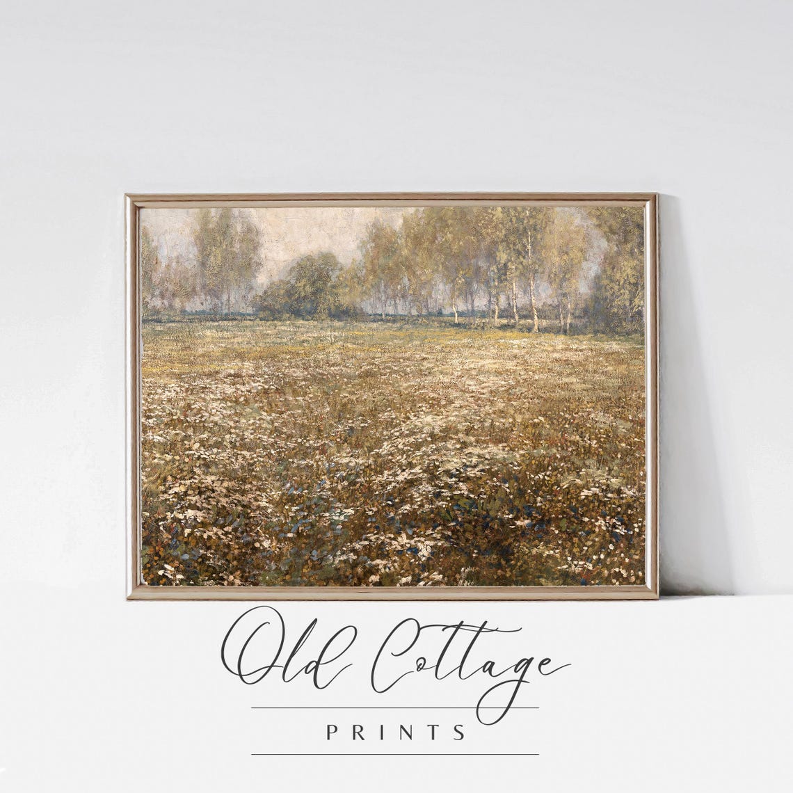 White Wildflower Meadow Impressionist Landscape Painting Print