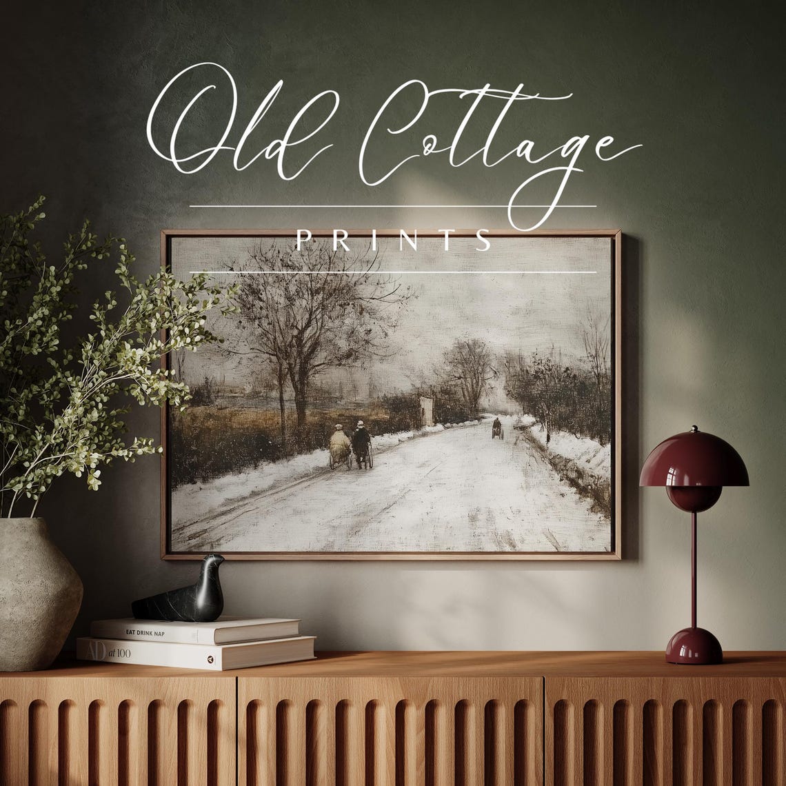 Snowy Winter Road with Figures Vintage Cold Landscape Art Print - Image 3