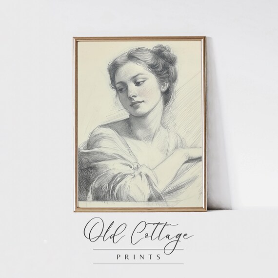 Young Woman Pencil Portrait Sketch Classic Drawing Study Art Print