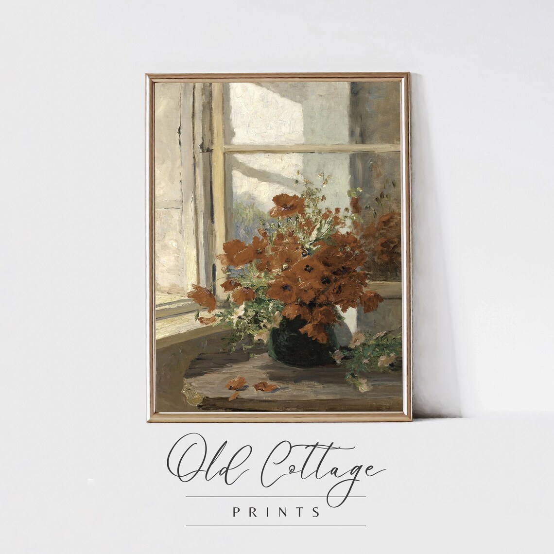 Red Poppies by Sunny Window Vintage Floral Still Life Art Print
