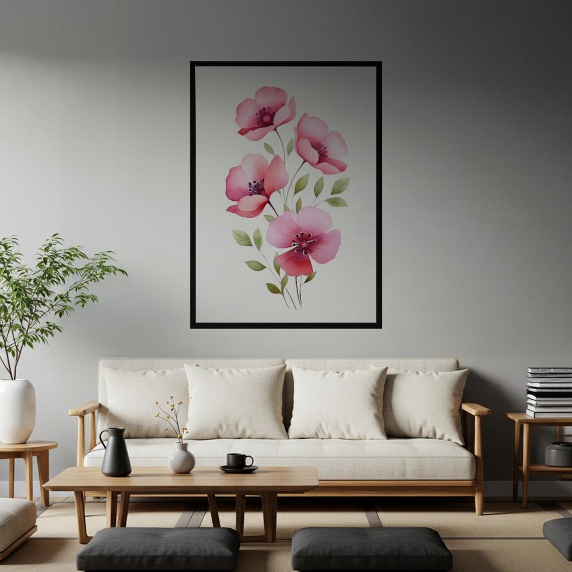 Soft Pink Watercolor Wildflower Bouquet Blooms Botanical Poster