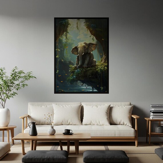 Baby Elephant Sitting In Jungle Clearing Serene Wildlife Poster
