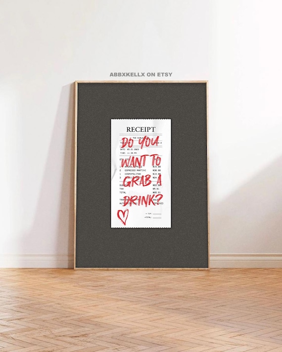 Do You Want To Grab A Drink Receipt Red Cocktail Bar Art Poster