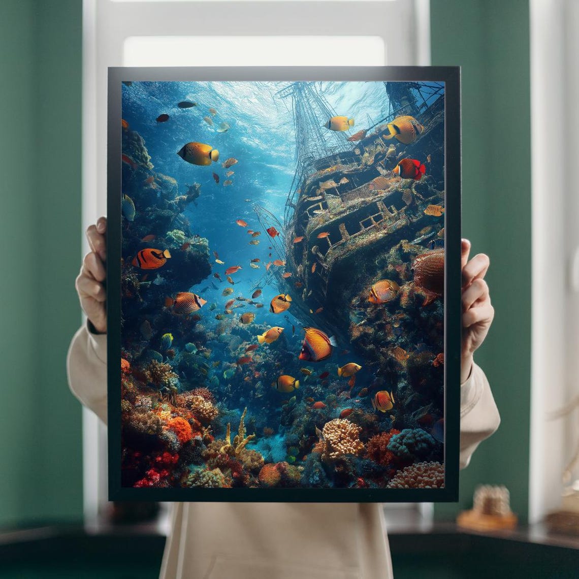 Sunken Shipwreck Surrounded By Coral Reef And Tropical Fish Poster - Image 5