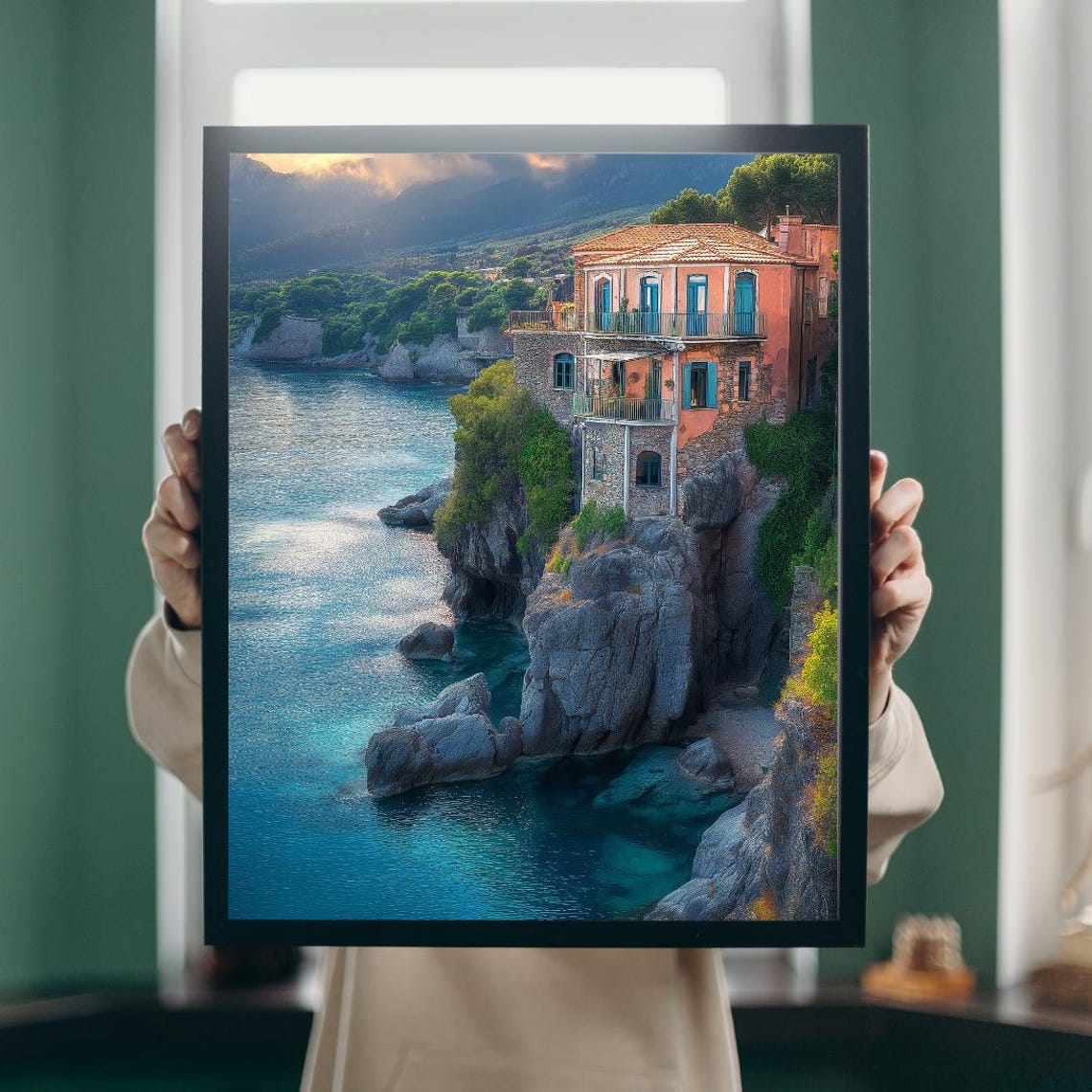 Sunset Cliffside Villa Above Turquoise Sea With Rocky Cove Poster - Image 5