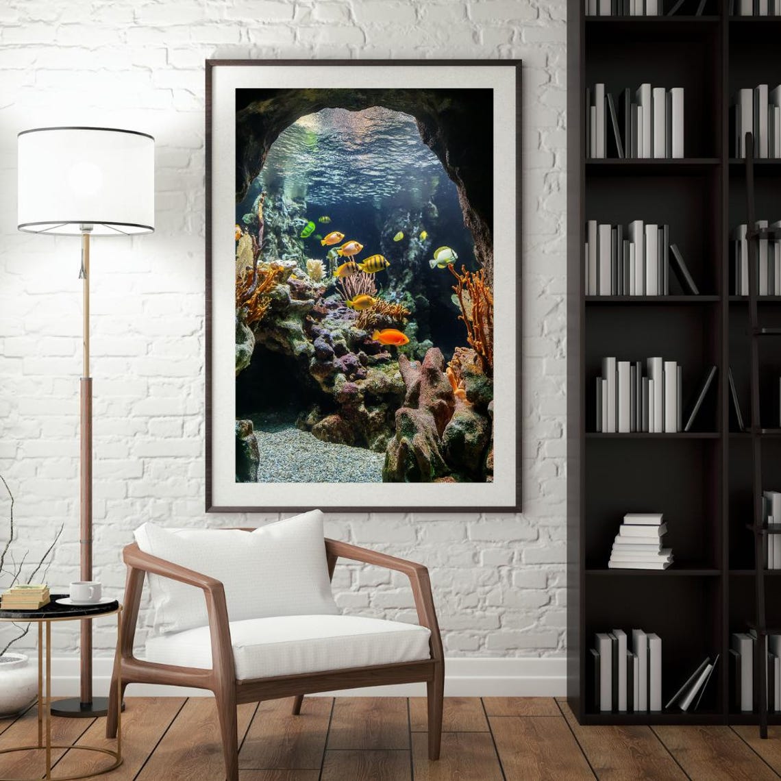 Coral Reef Cave with Yellow Tropical Fish Ocean Diving Art Poster - Image 4