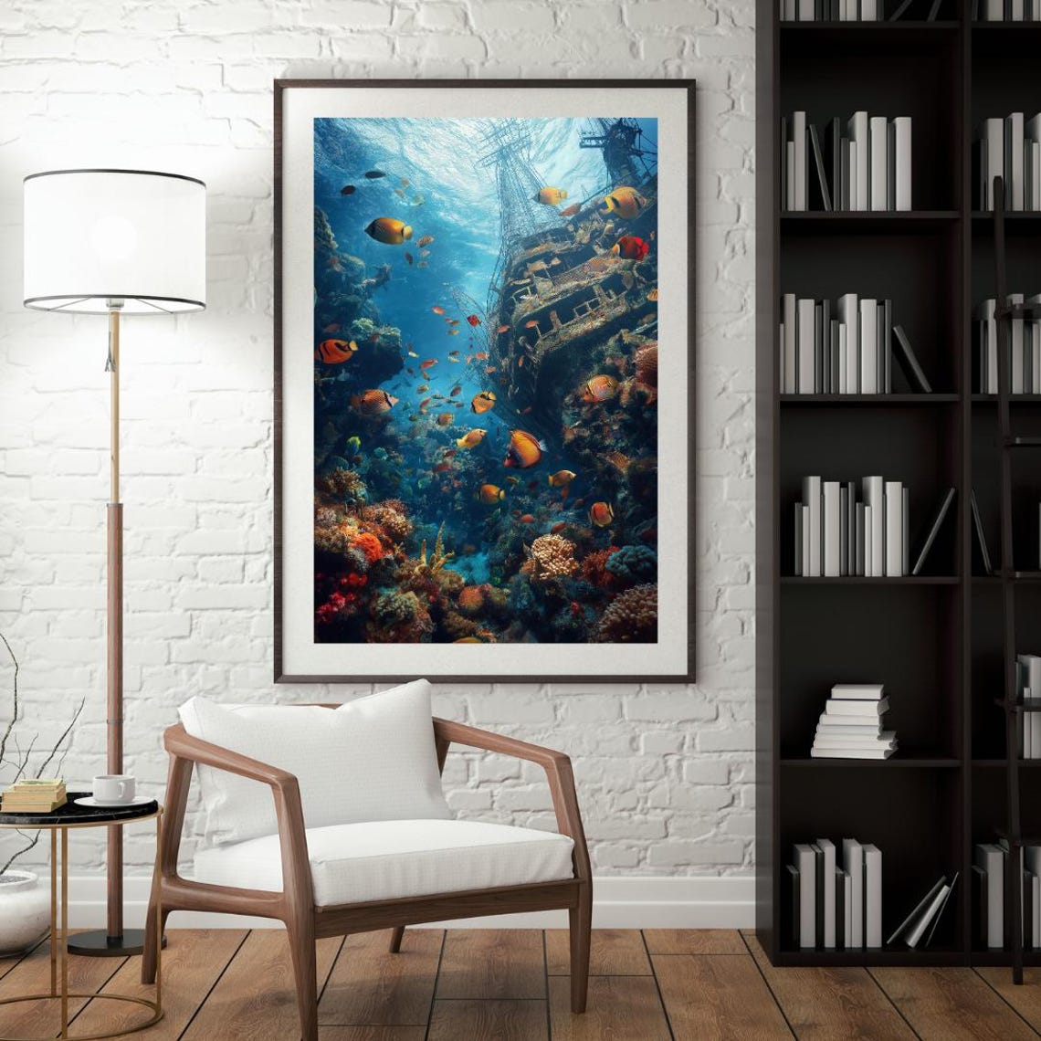 Sunken Shipwreck Surrounded By Coral Reef And Tropical Fish Poster - Image 4