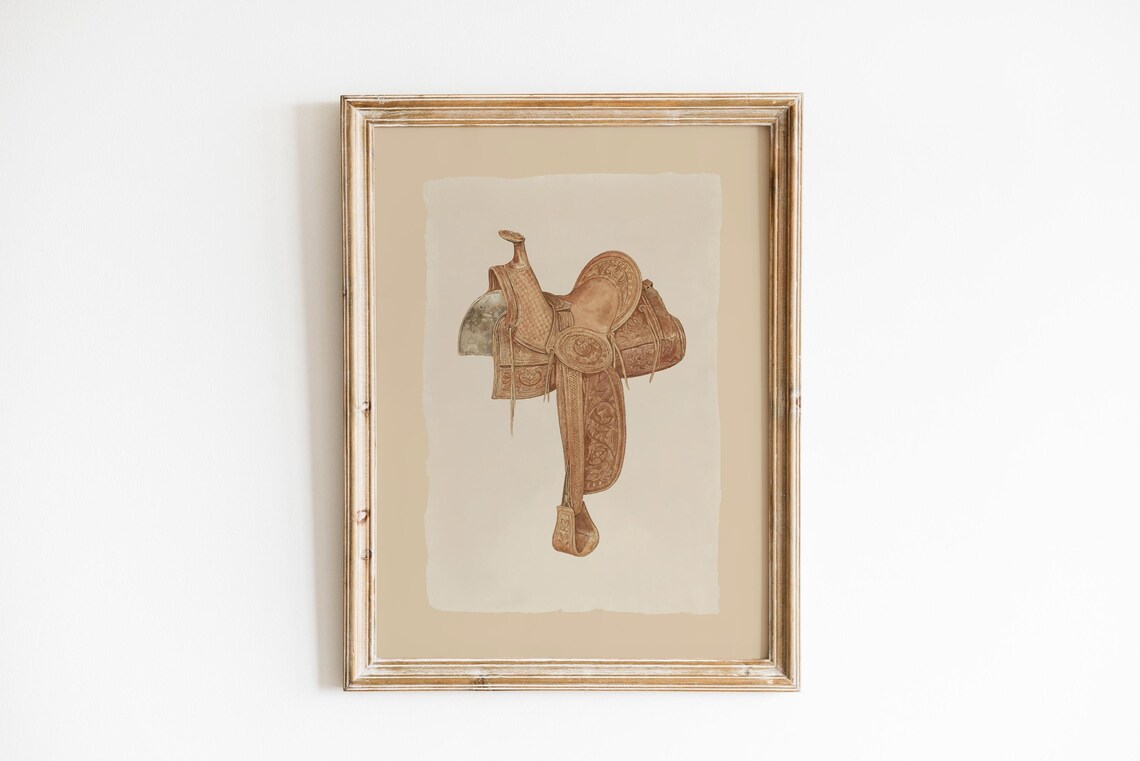 Vintage Western Horse Saddle Warm Neutral Country Rodeo Cowboy Print