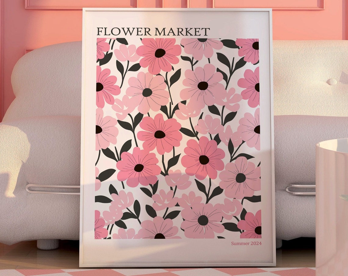 Pink Flower Market Print Flower Market Poster Abstract Flowers Art Modern Floral Poster Pink Wall Art Pink Flower Poster