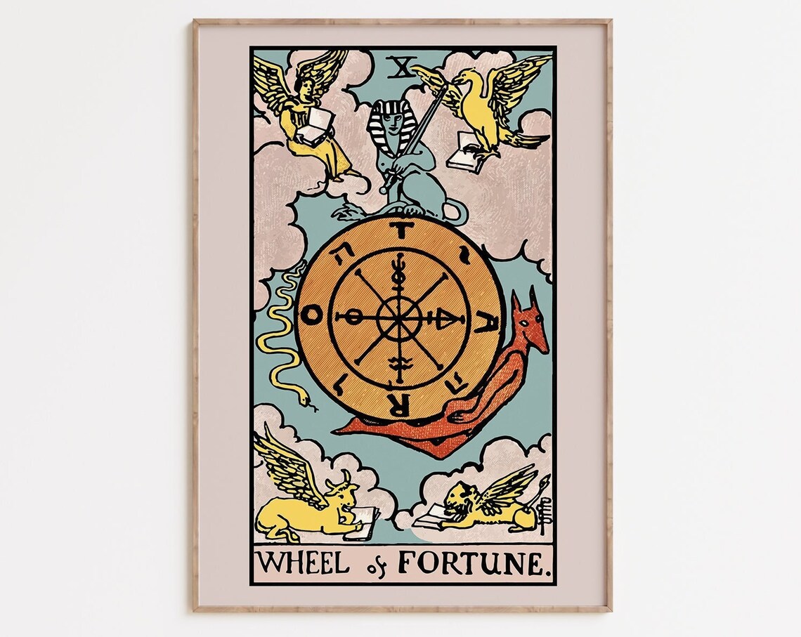 Wheel Of Fortune Tarot Card Art Print, Mystical Astrology