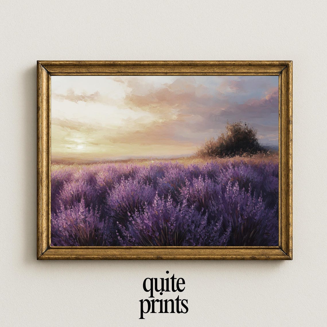 Purple Lavender Field At Golden Sunset Impressionist Painting Poster