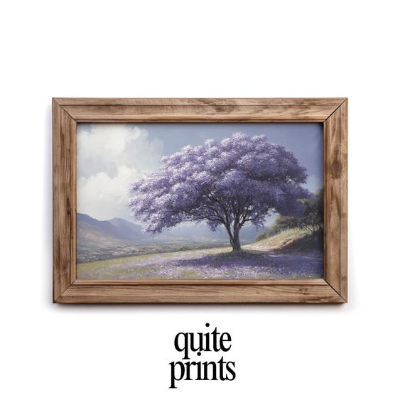 Jacaranda Tree Landscape Purple Blossom Impressionist Wall Art For Tranquil Countryside Decor