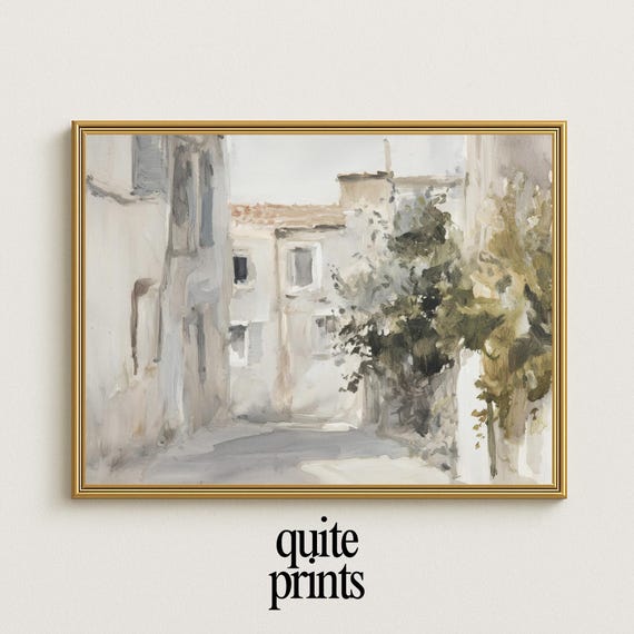 Minimalist Tuscan Print Mediterranean Village Wall Art Rustic Neutral Street Painting For Living Room Bedroom Kitchen Or Office