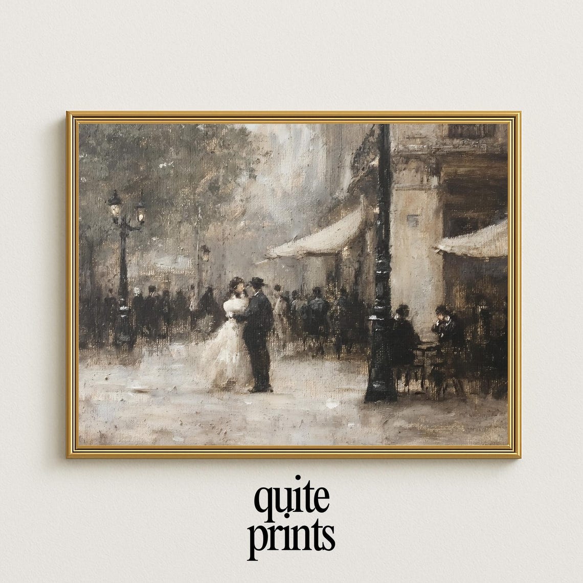 Paris Street Romance Poster Romantic Couple Vintage Neutral Art